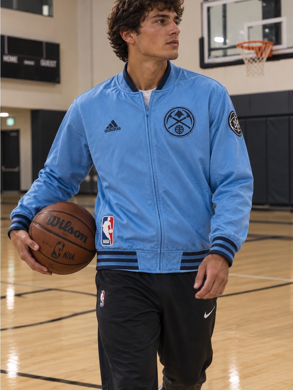 adidas Light Blue Denver Nuggets Bomber Jacket